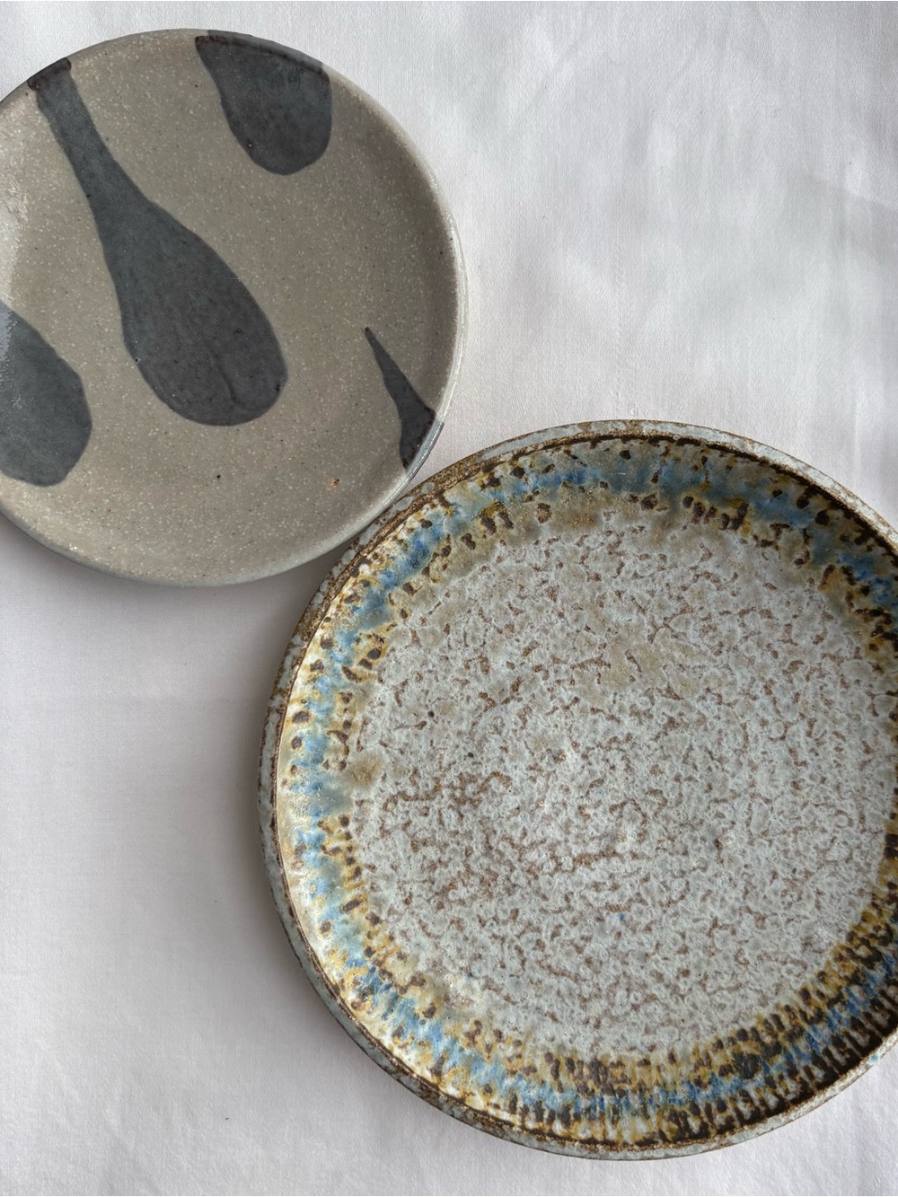 Handcrafted Ceramic Art Plates in Blue and Gray